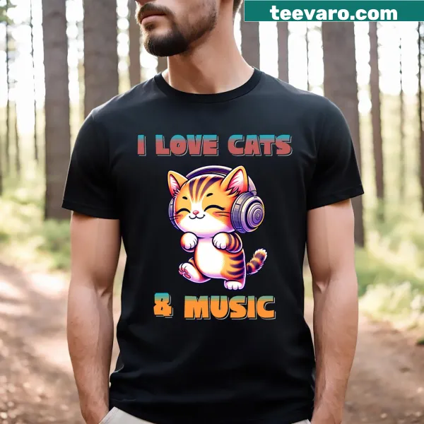 Illustration of cats and music on a T-shirt