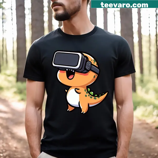 Adorable T-rex in virtual reality graphic T-shirt