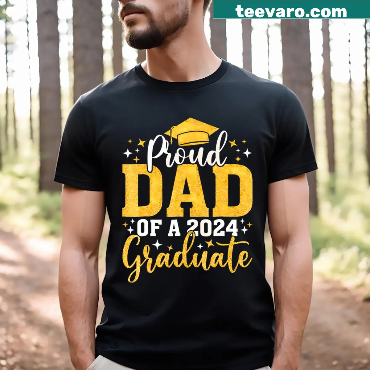 Graduation shirt for proud dads with 'Dad Senior 2024' text — on a men's t-shirt