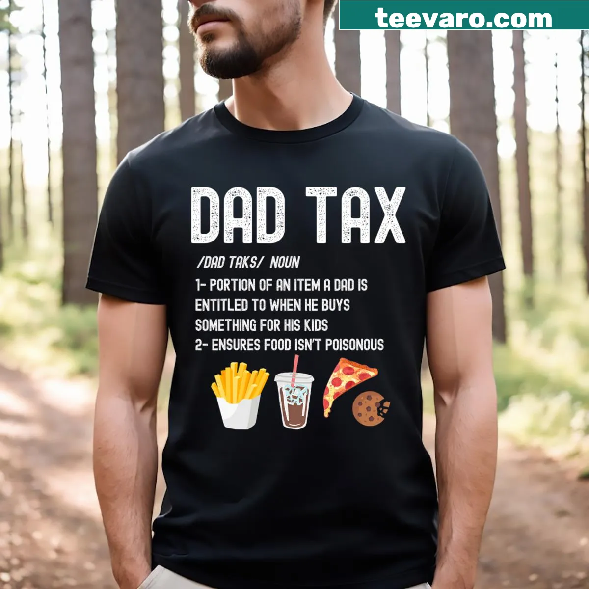 Funny Dad Tax definition t-shirt with humorous text — on a men's t-shirt