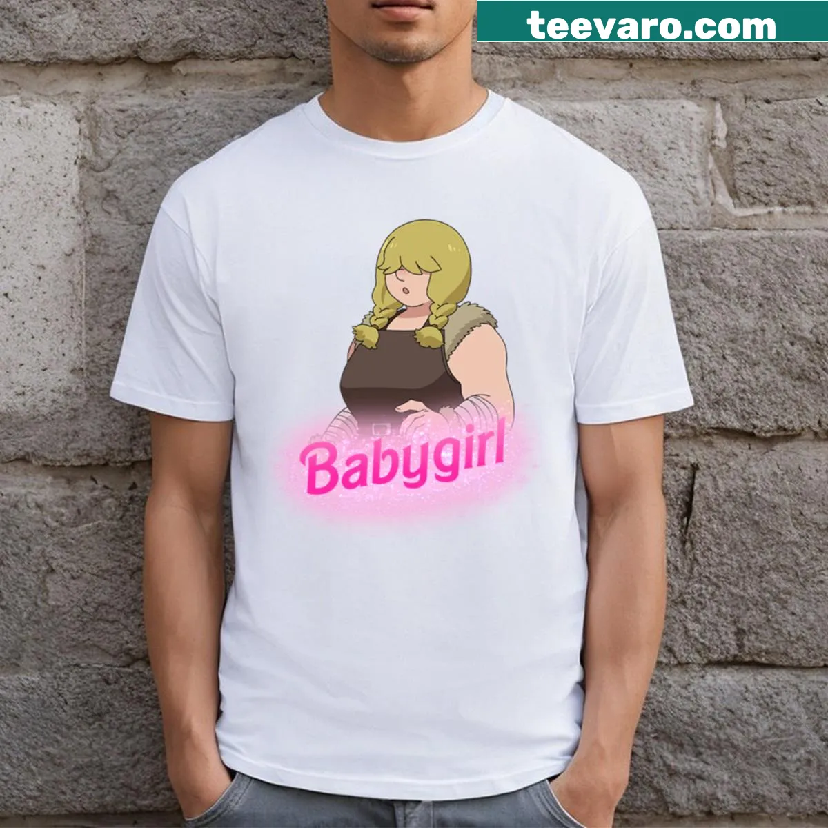 Daya Babygirl t-shirt with modern typography — on a men's t-shirt