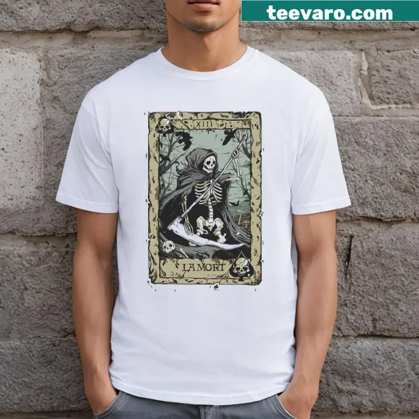 Edgy graphic T-shirt featuring a Death tarot card