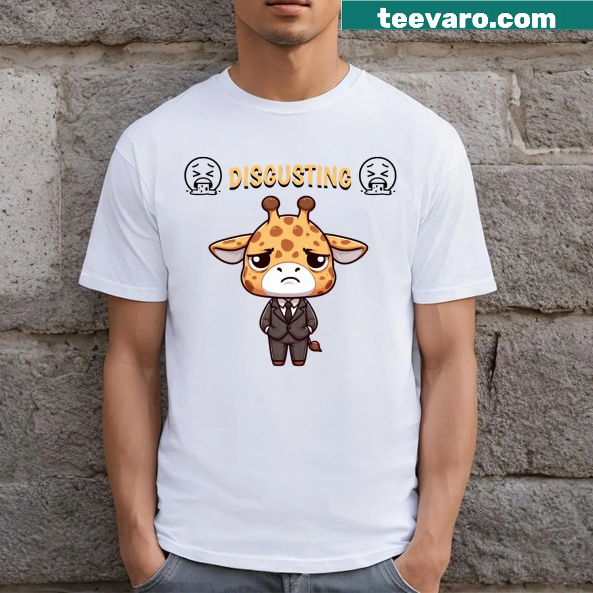 Cute giraffe with a funny expression on a T-shirt — on a men's t-shirt