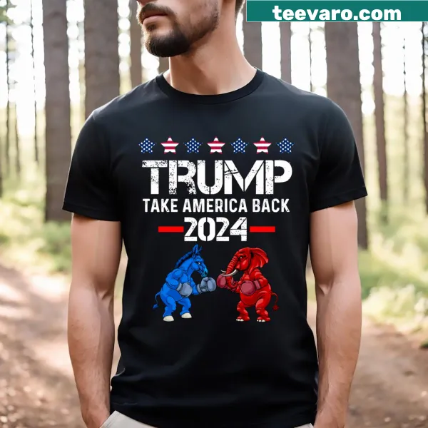 Bold graphic of 'Take America Back' on a Trump 2024 t-shirt