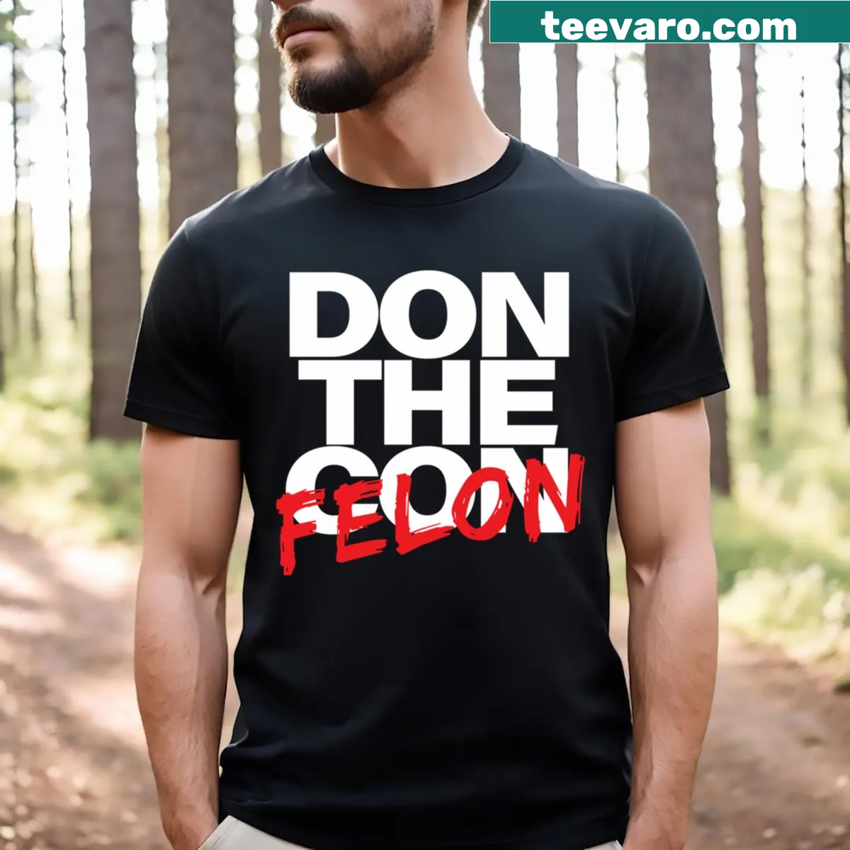 Dark shirt with 'Guilty Felon' text in bold typography — on a men's t-shirt