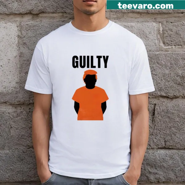 Humorous guilty in orange text design T-shirt