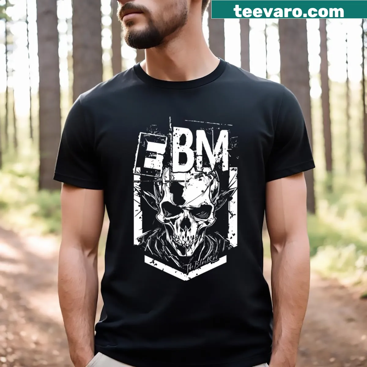 Bold skull graphic design T-shirt — on a men's t-shirt