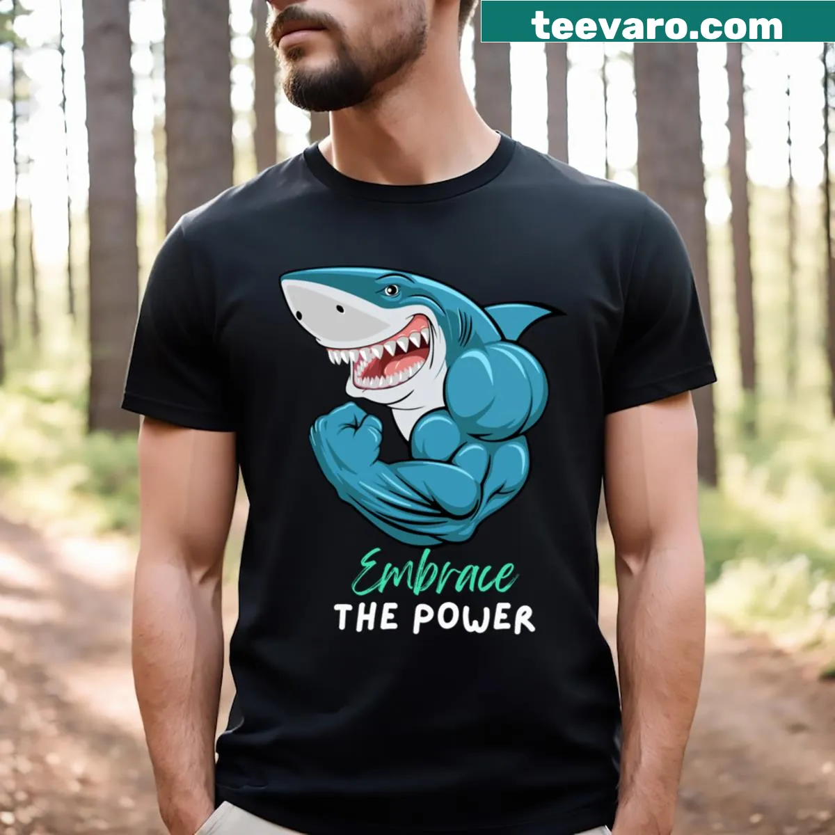 Gym Shark T-shirt with motivational fitness phrase — on a men's t-shirt