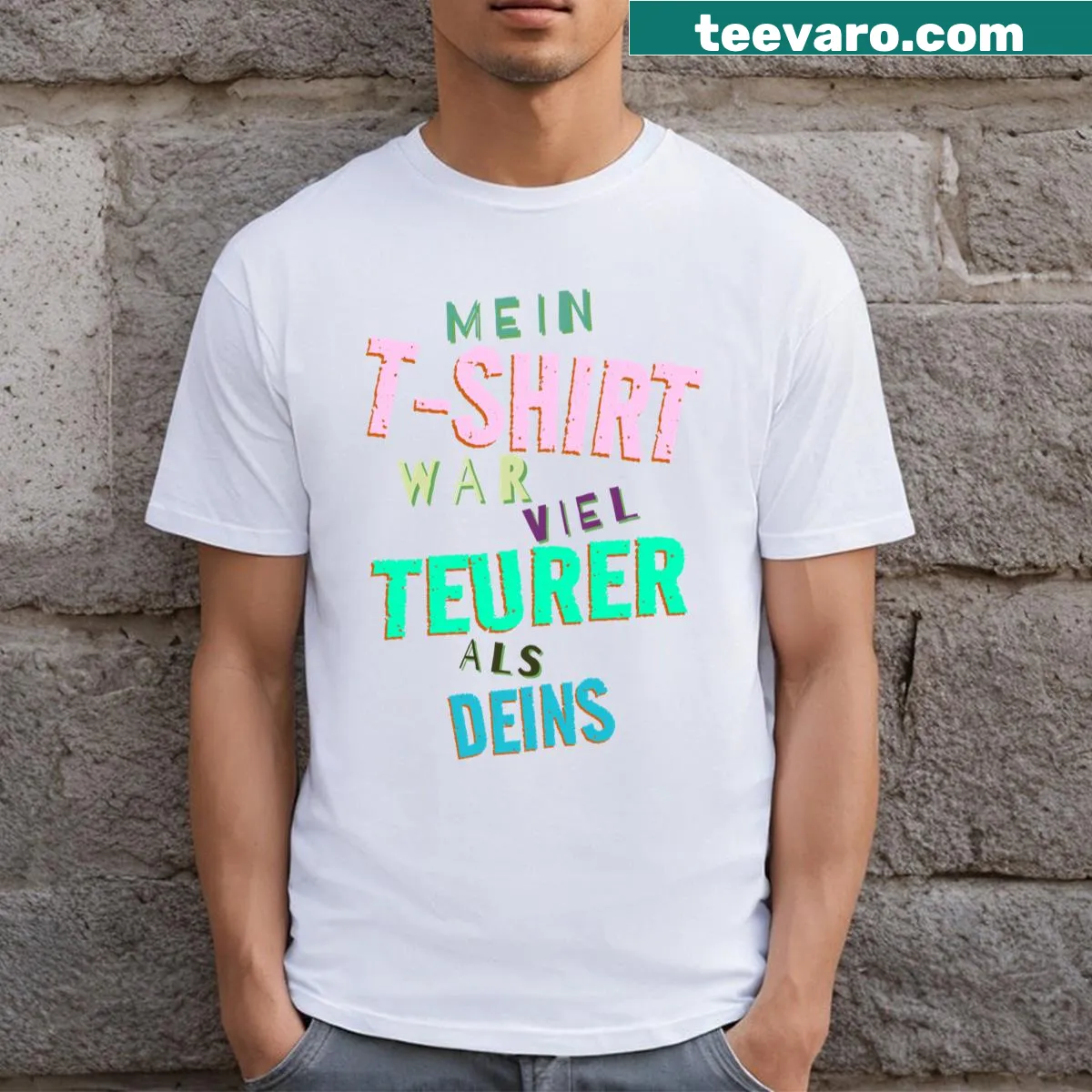 Retro-inspired T-shirt with 'Expensive On Tour' text in vintage style — on a men's t-shirt