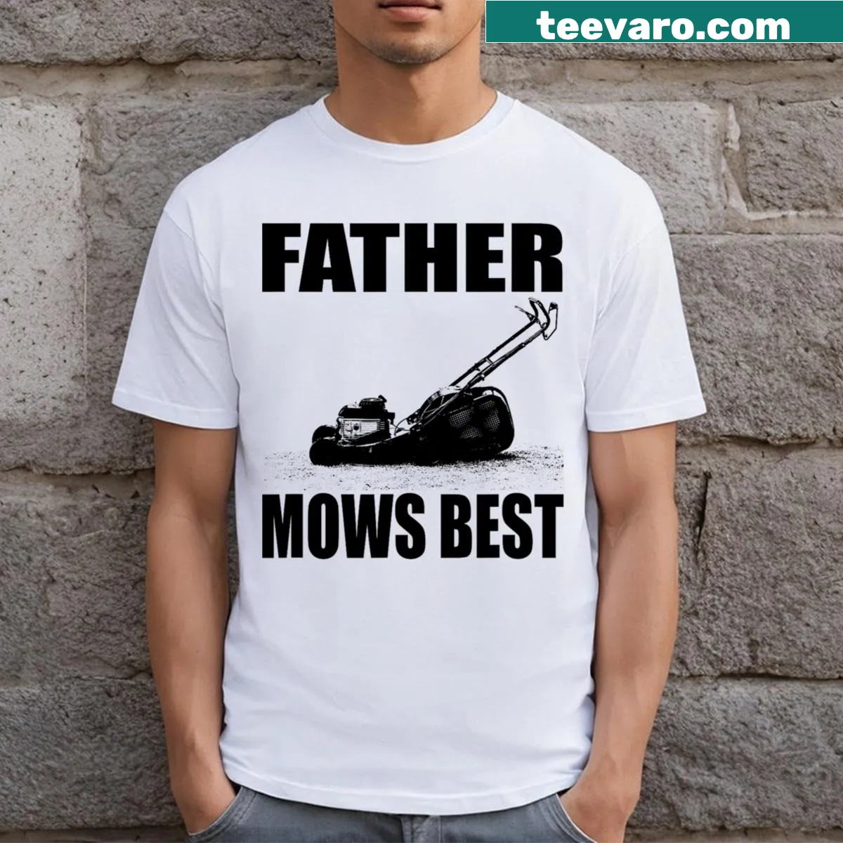 T-shirt with humorous text 'Father Mows Best' — on a men's t-shirt
