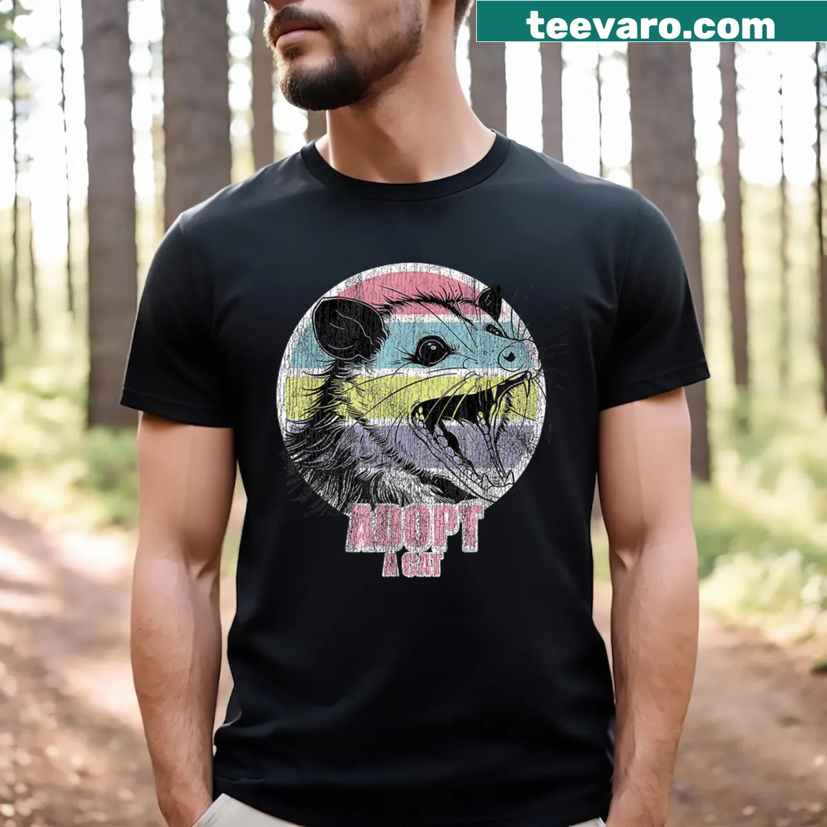 Cute illustration of an opossum on a summer-themed t-shirt — on a men's t-shirt