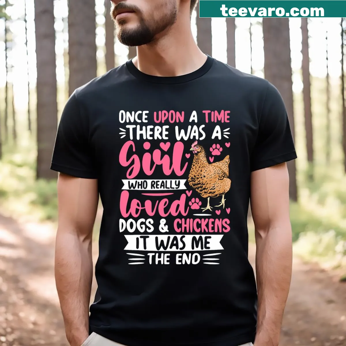 Funny T-shirt featuring chickens and dogs, perfect for farm girls — on a men's t-shirt