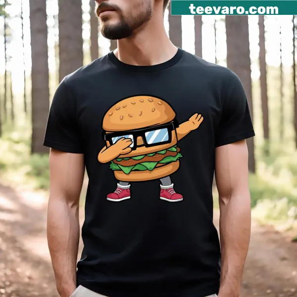 Whimsical hamburger graphic on a T-shirt for cheeseburger lovers