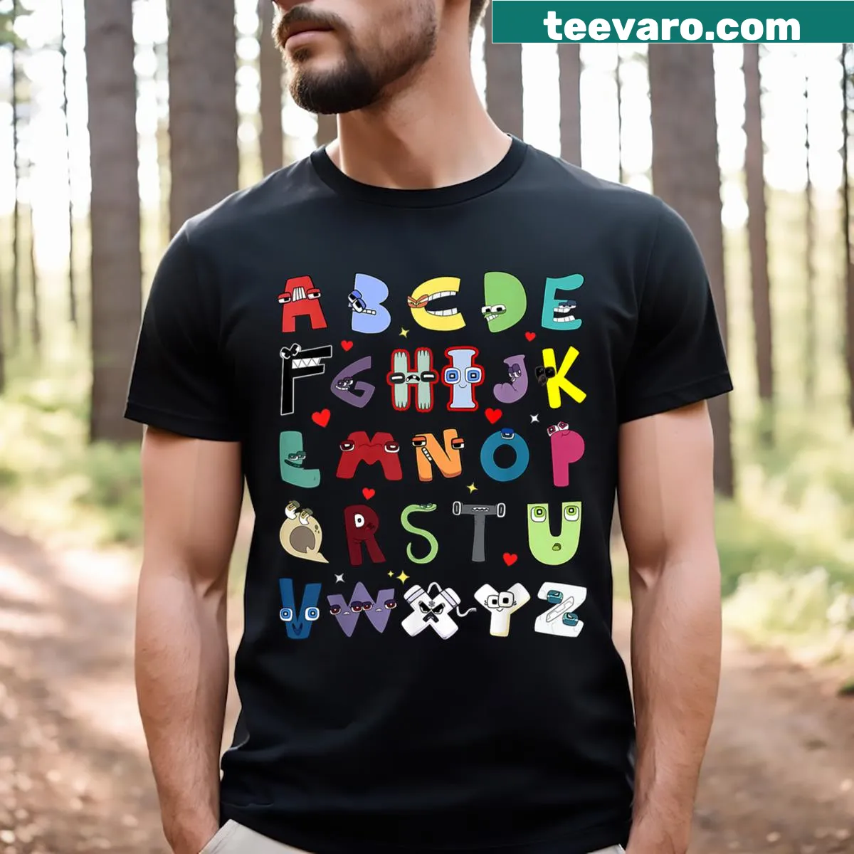 Playful alphabet graphic on a T-shirt for kids — on a men's t-shirt