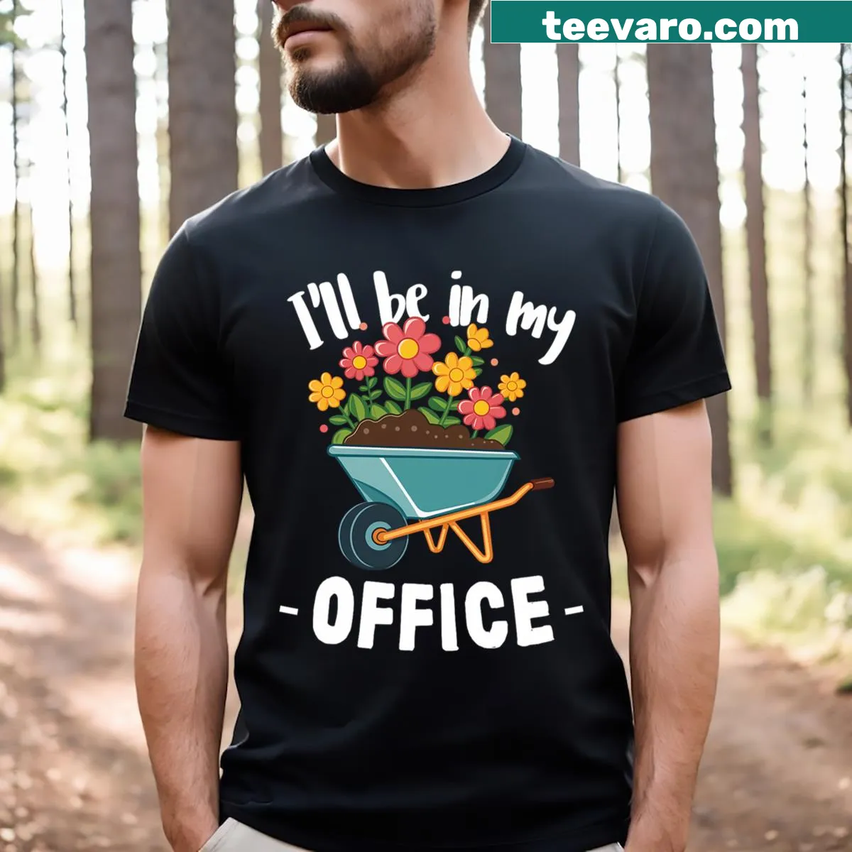 Illustrative gardening t-shirt celebrating plants and nature — on a men's t-shirt