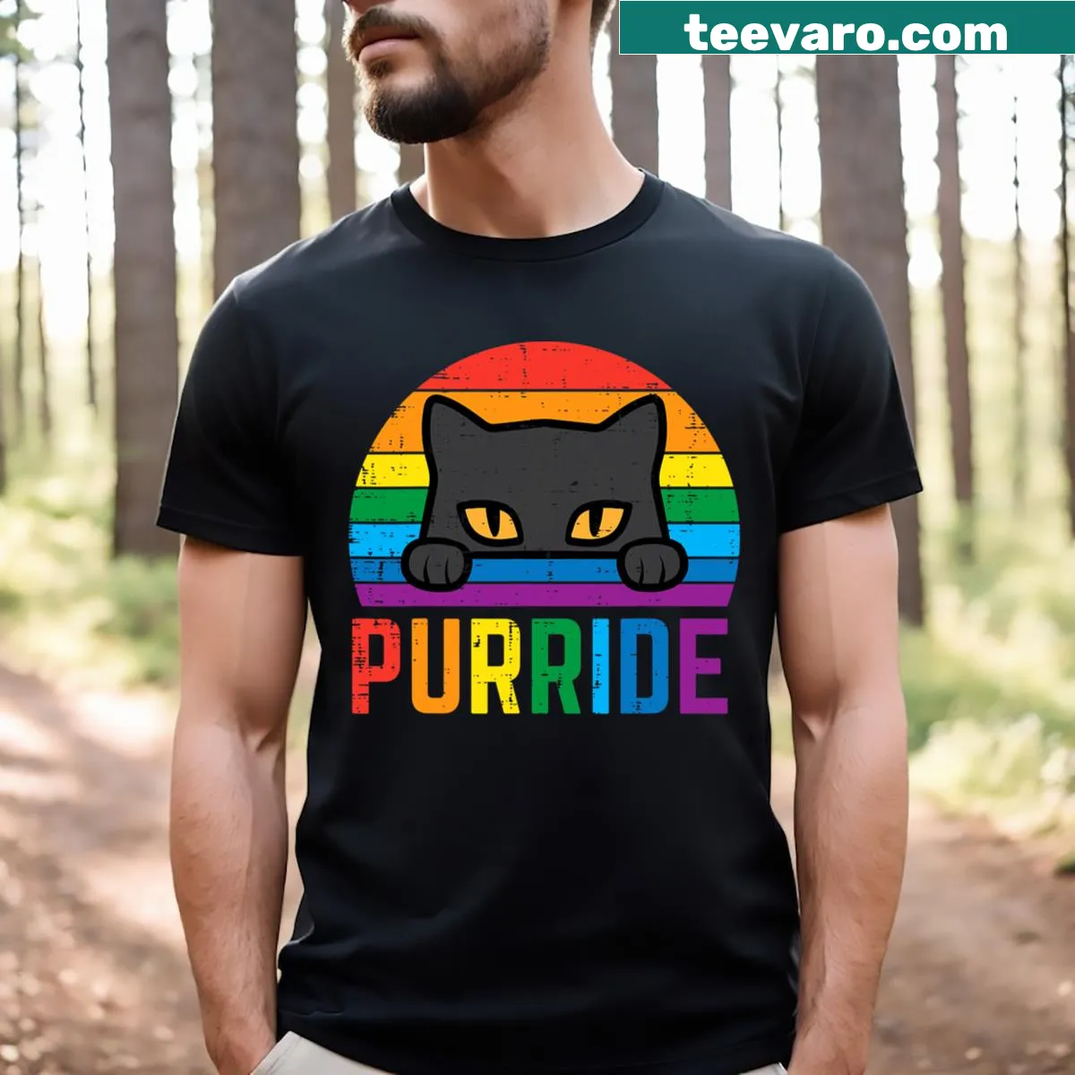 Pride t-shirt featuring a rainbow flag and kittens for LGBTQ+ support — on a men's t-shirt