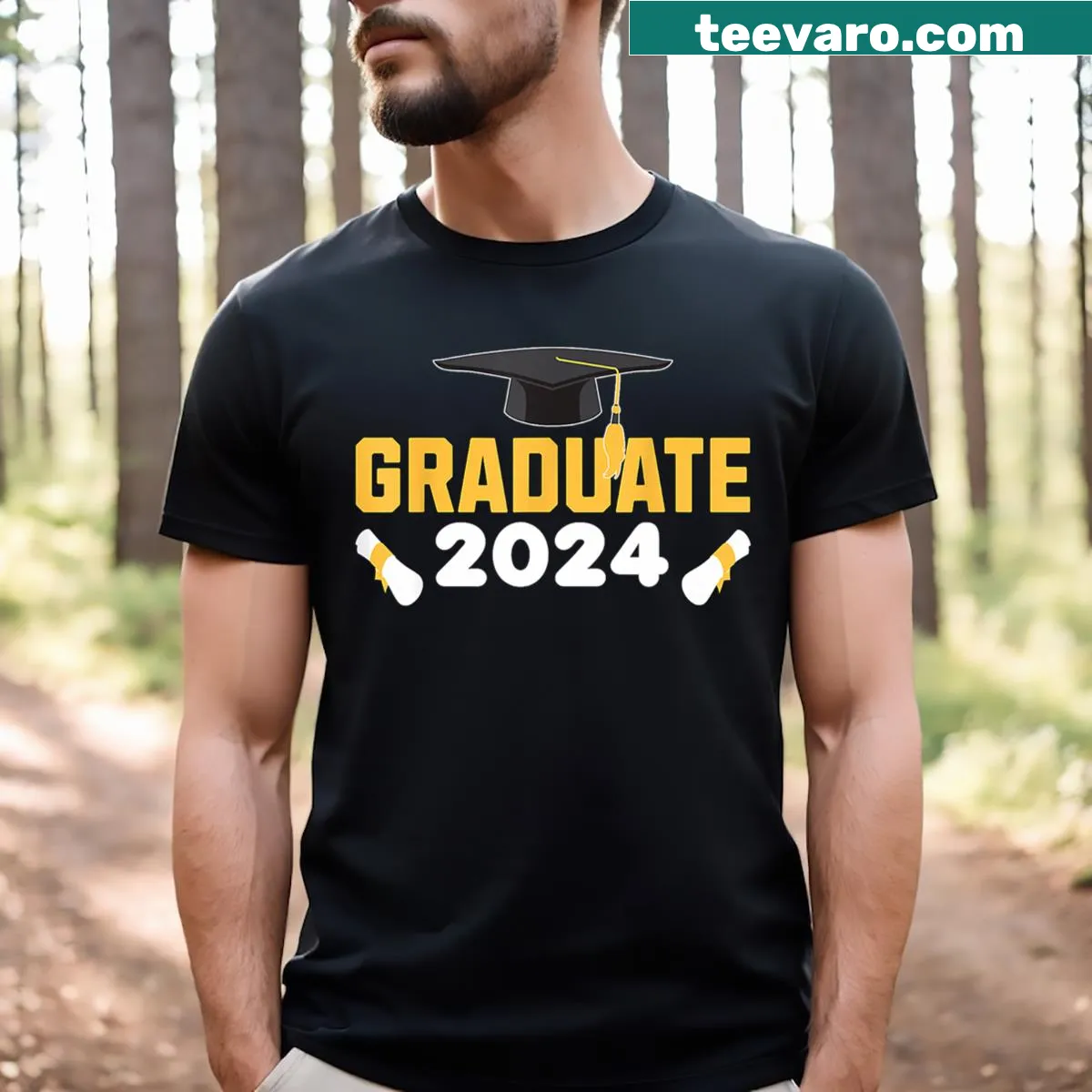 Funny graduation shirt with 'Graduate 2024 Done Class Of 2024' text — on a men's t-shirt