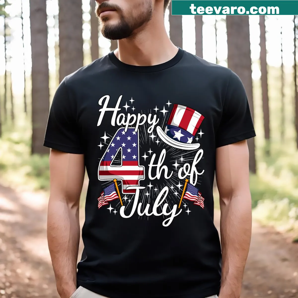 American flag graphic on 4th of July T-shirt — on a men's t-shirt