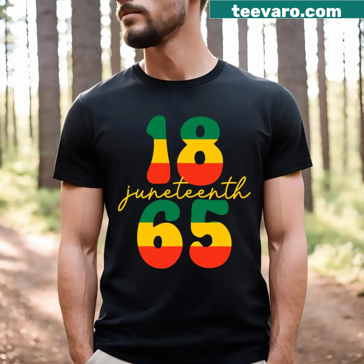 Juneteenth celebration graphic on T-shirt — on a men's t-shirt
