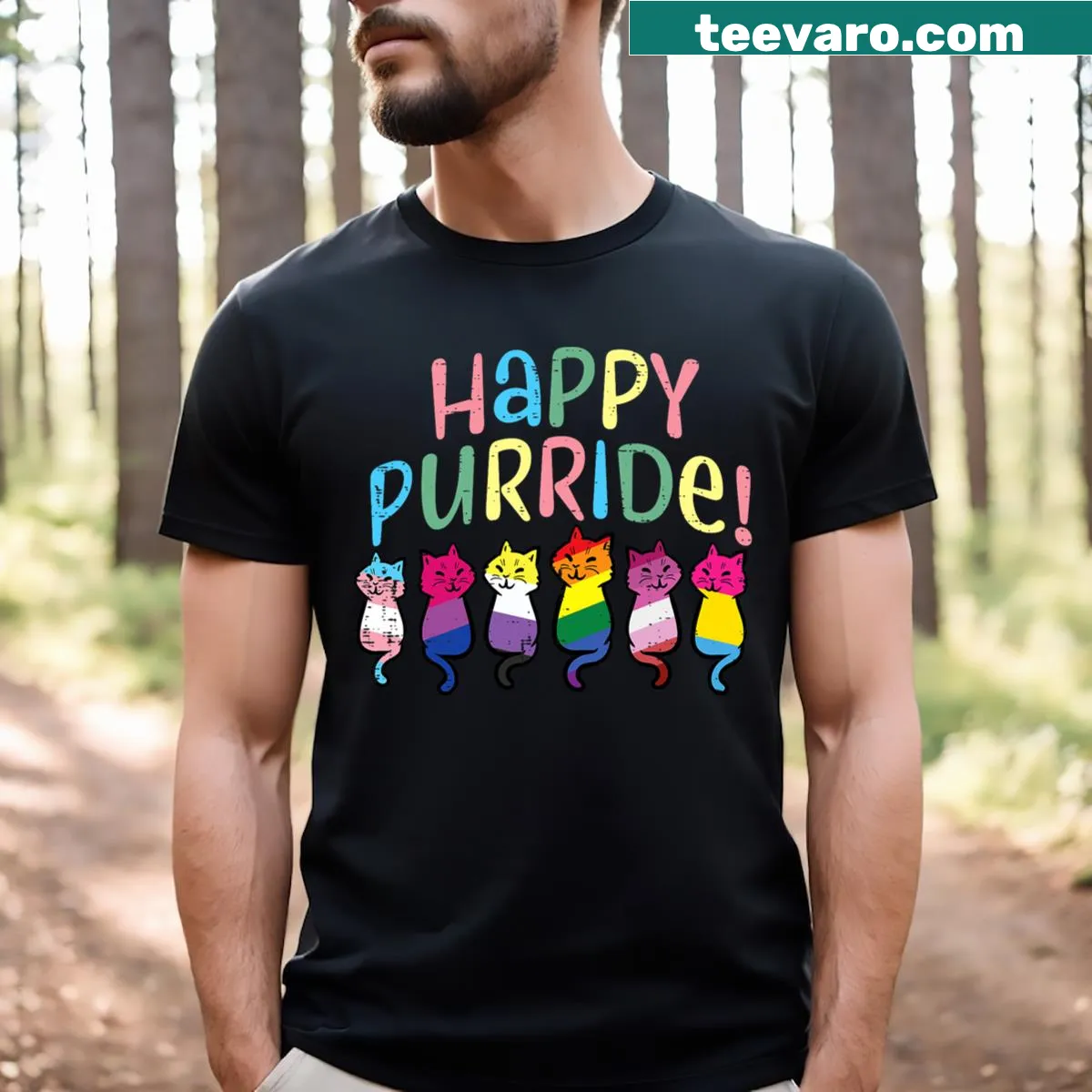 Cute T-shirt with cats and LGBT flag for Pride Month — on a men's t-shirt