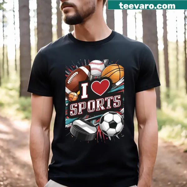 Text T-shirt stating 'I Heart Sports.'