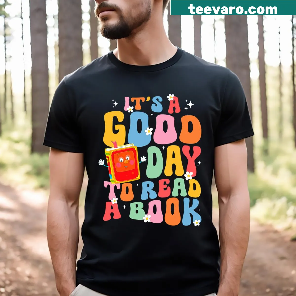 Charming kids t-shirt promoting reading with a librarian theme. — on a men's t-shirt