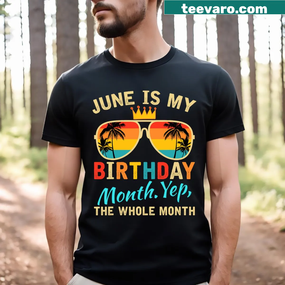 Funny birthday month T-shirt for men with playful typography — on a men's t-shirt