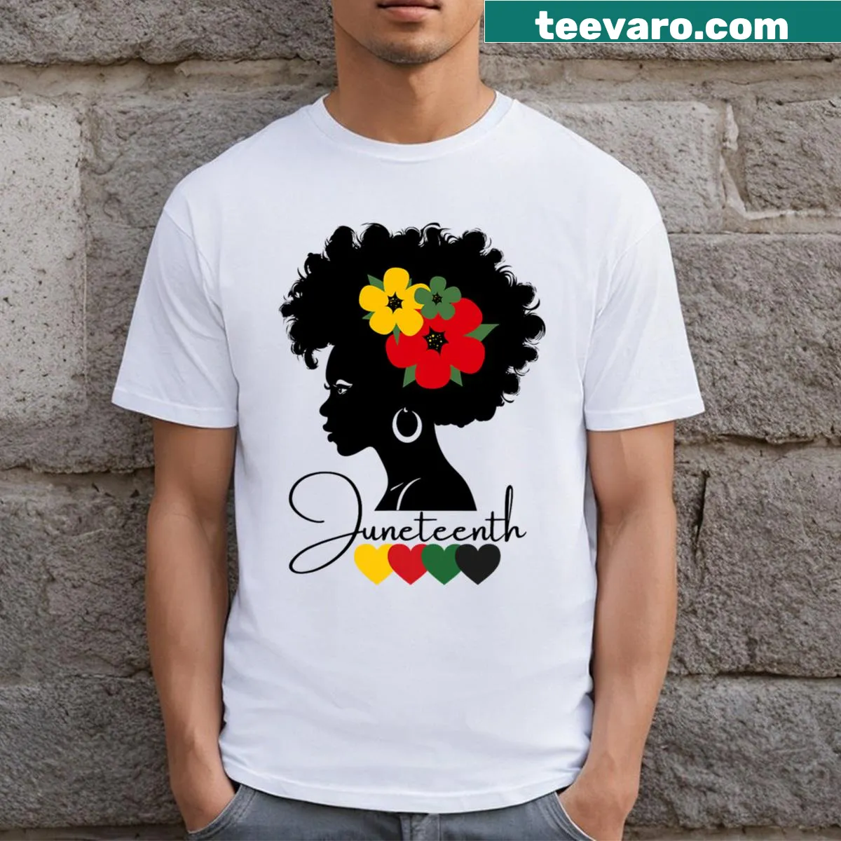Silhouette T-shirt representing African American women for Juneteenth — on a men's t-shirt