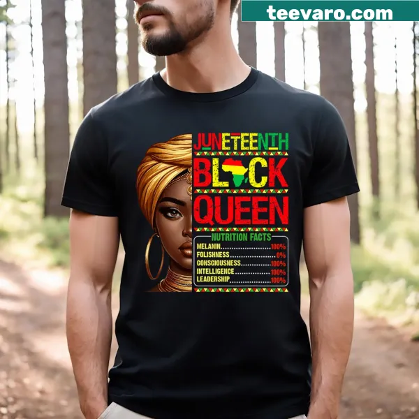 T-shirt with humorous nutritional facts about freedom and a Queen design.