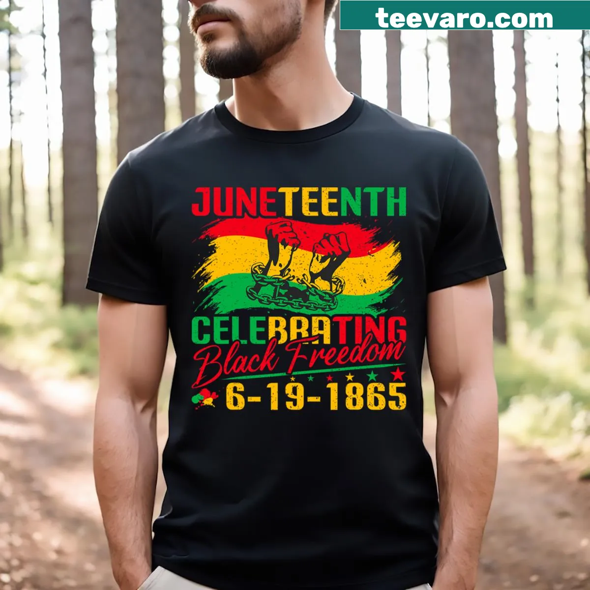 T-shirt celebrating Black freedom and Juneteenth 1865 — on a men's t-shirt
