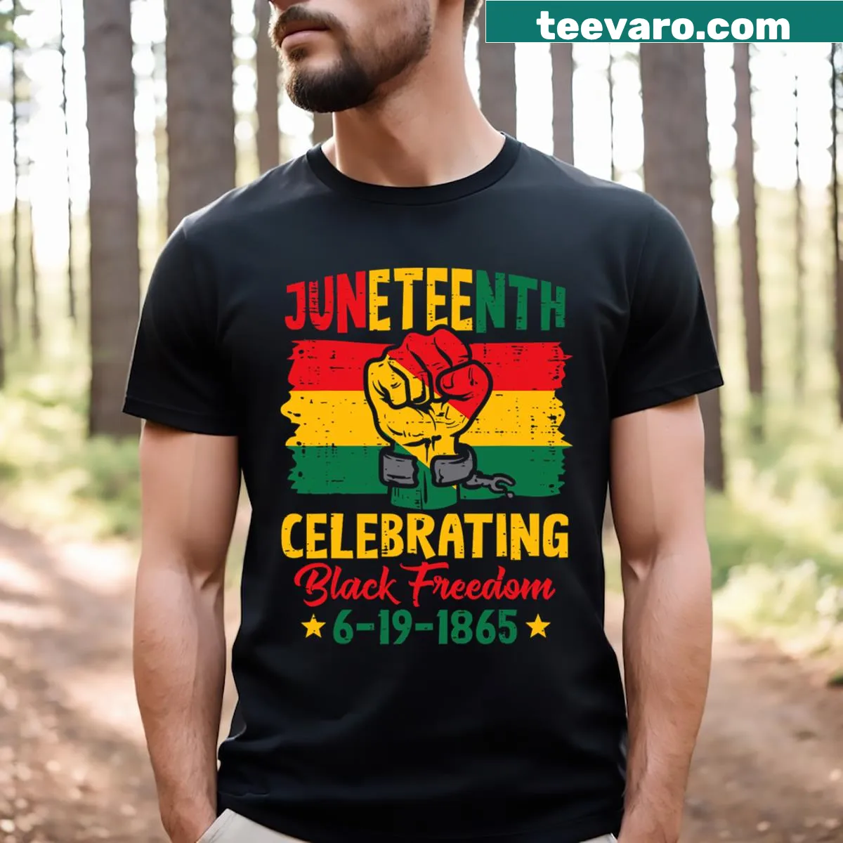 Kids T-shirt featuring a fist graphic for Juneteenth celebration — on a men's t-shirt