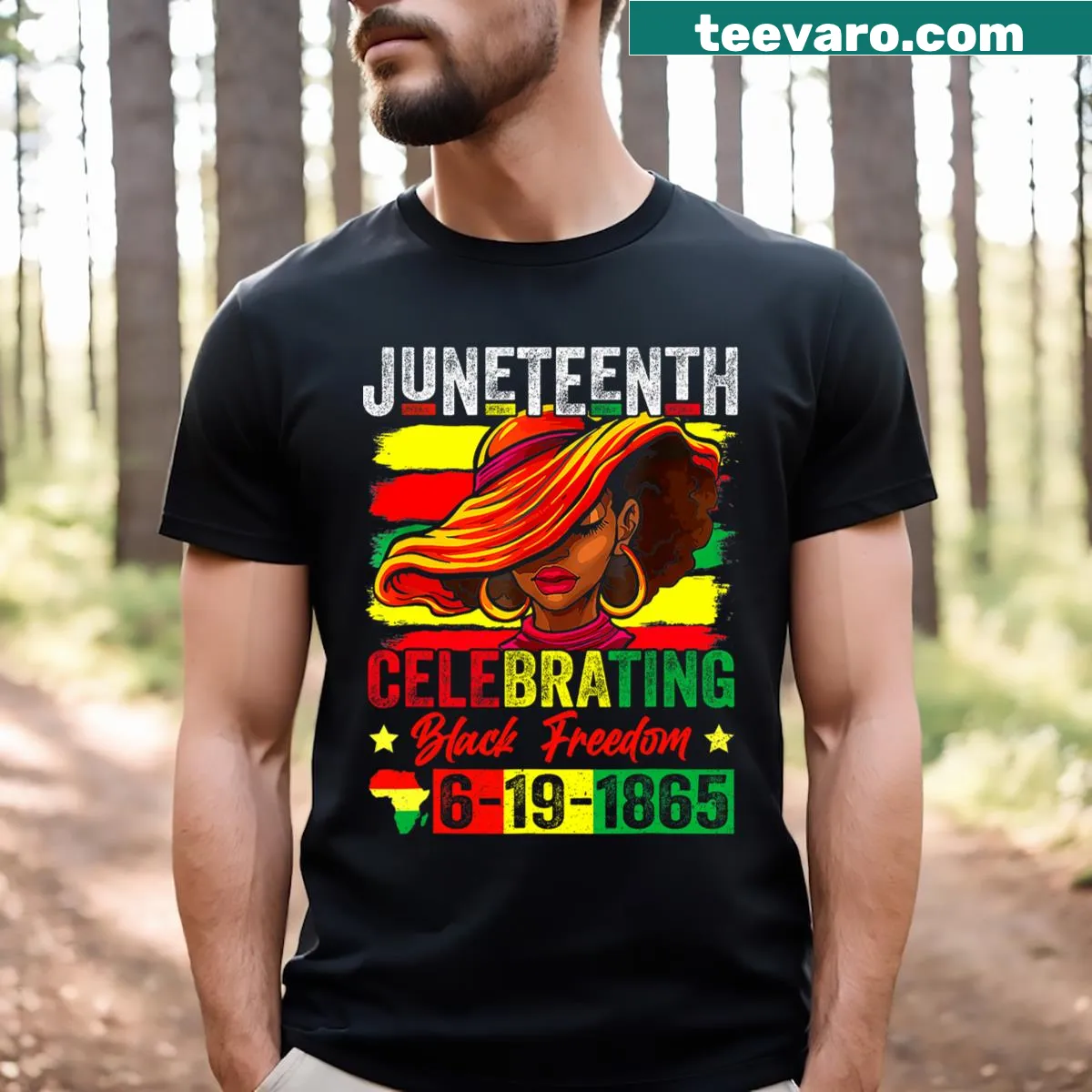 Inclusive t-shirt for family celebrating Juneteenth — on a men's t-shirt
