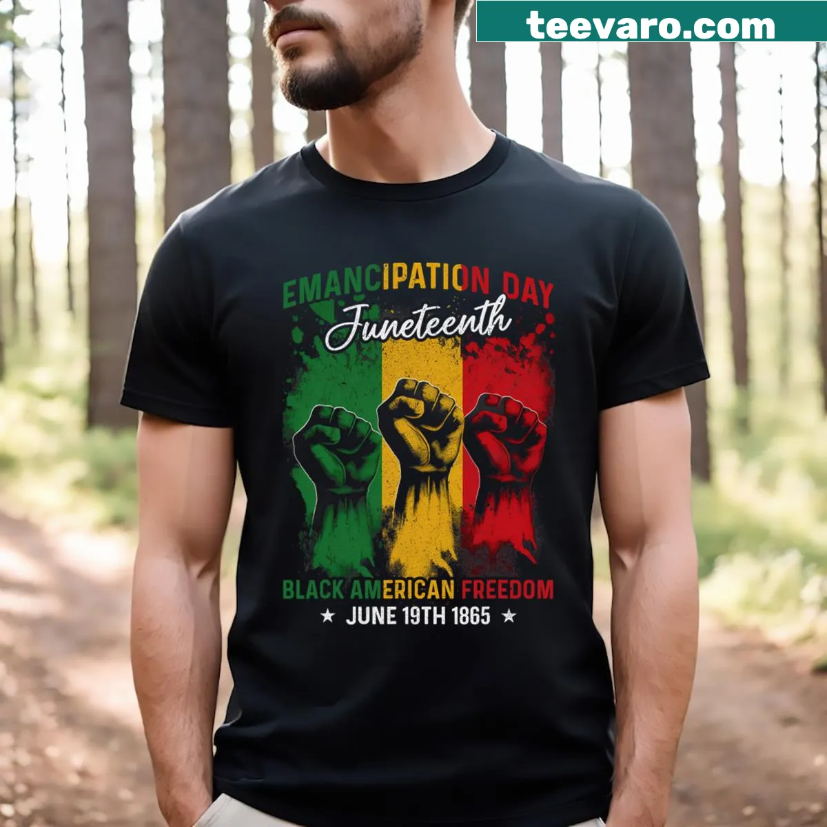 Juneteenth T-shirt for kids celebrating Freedom Day with playful text. — on a men's t-shirt