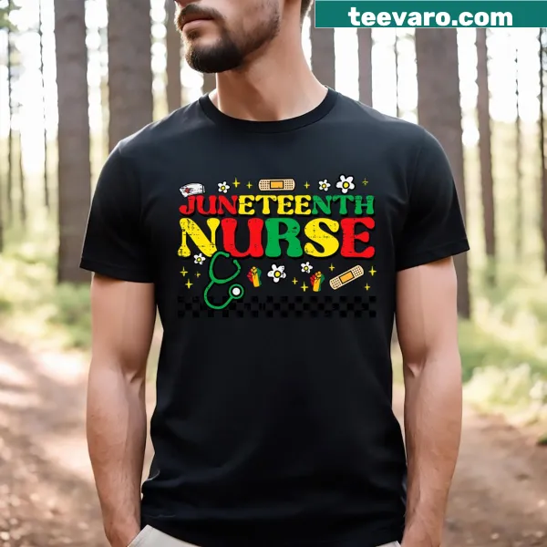 Retro Juneteenth scrub top for nurses featuring a groovy design.