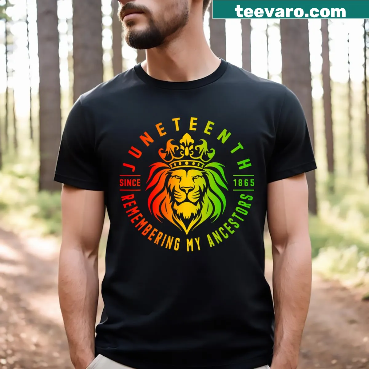 Juneteenth T-shirt for boys with 'Remembering My Ancestors Since 1865' text. — on a men's t-shirt