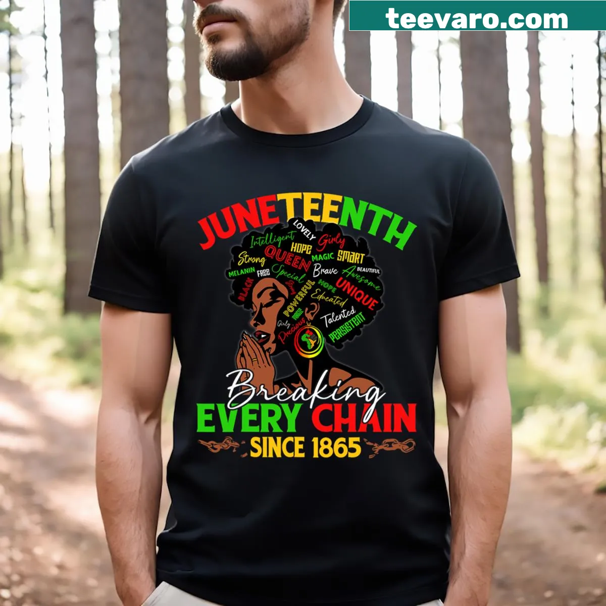 T-shirt celebrating liberation since 1865 on Juneteenth — on a men's t-shirt