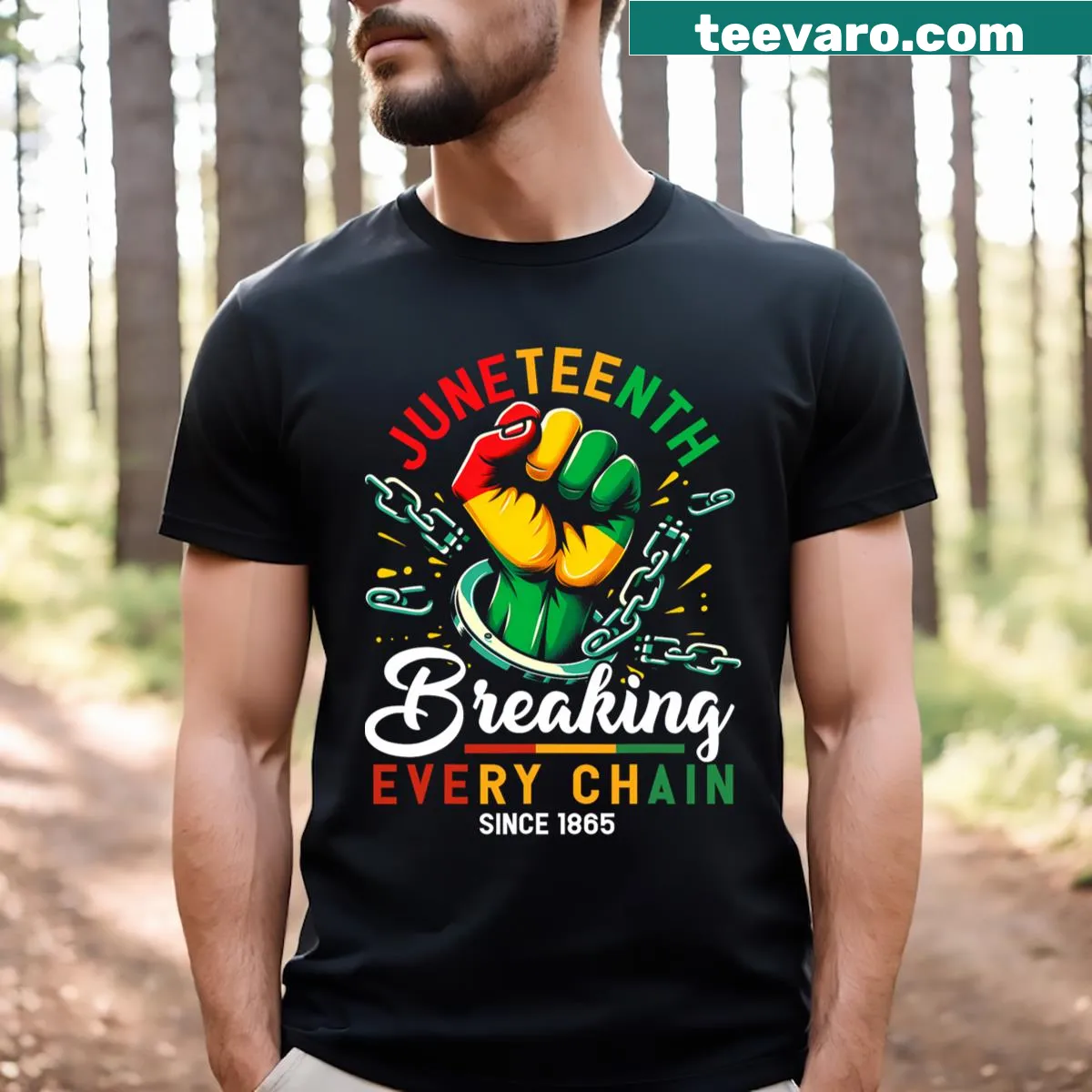T-shirt featuring African American Freedom 1865 text in bold typography — on a men's t-shirt