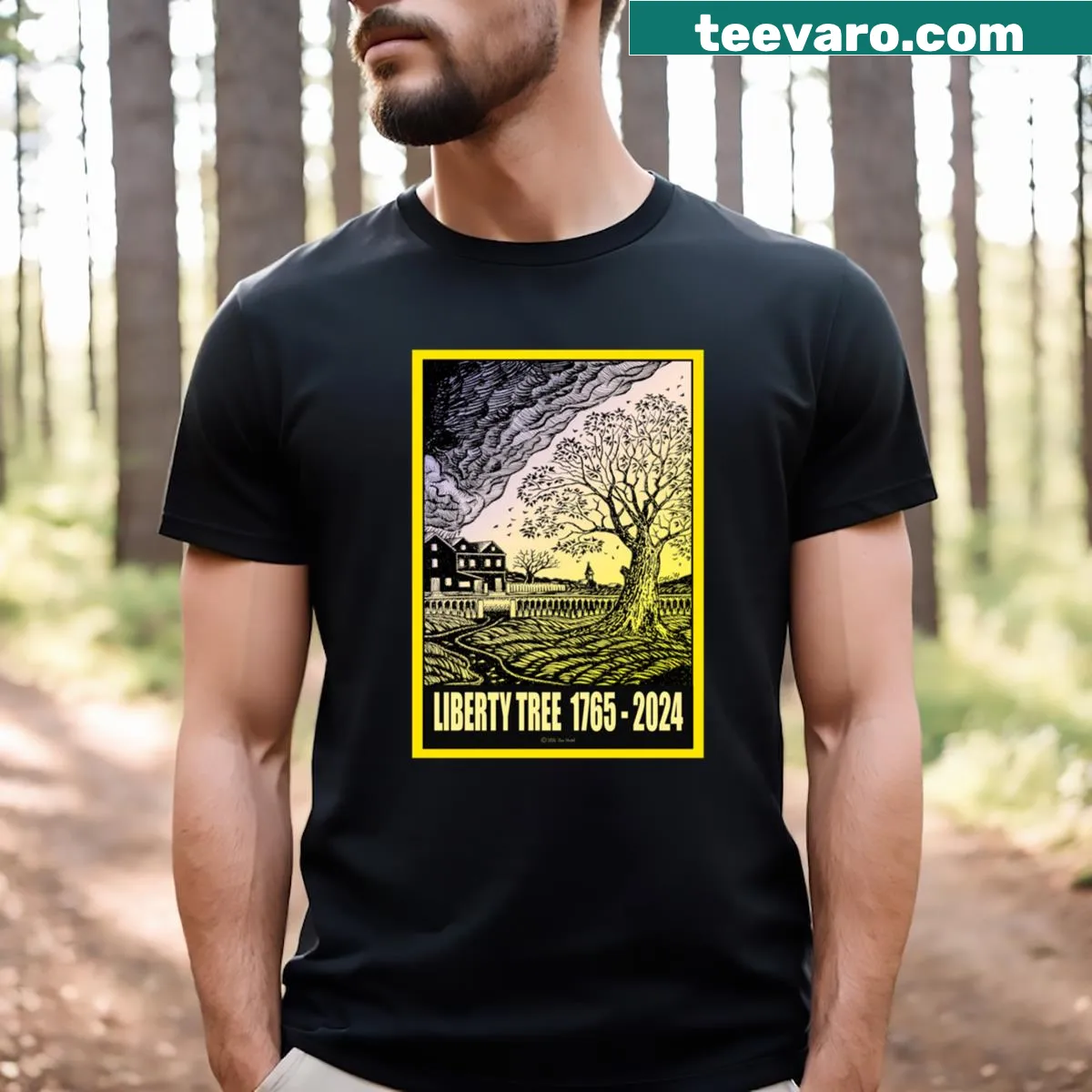 Patriotic T-shirt with Liberty Tree and election years graphic — on a men's t-shirt