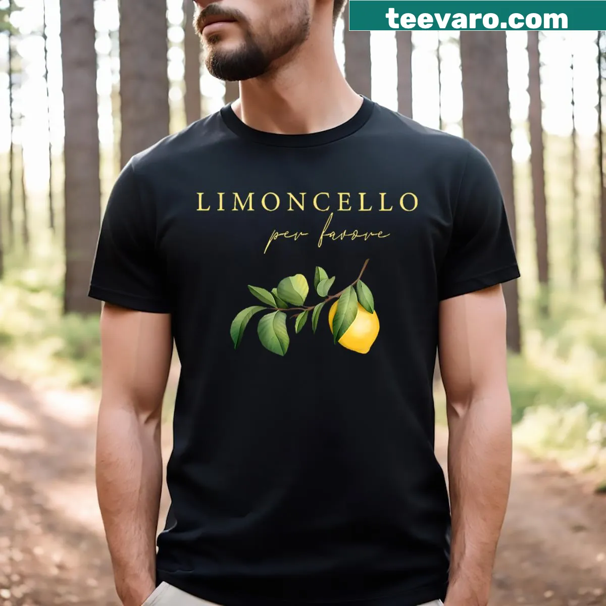 T-shirt with 'Limoncello Per Favore' text — on a men's t-shirt