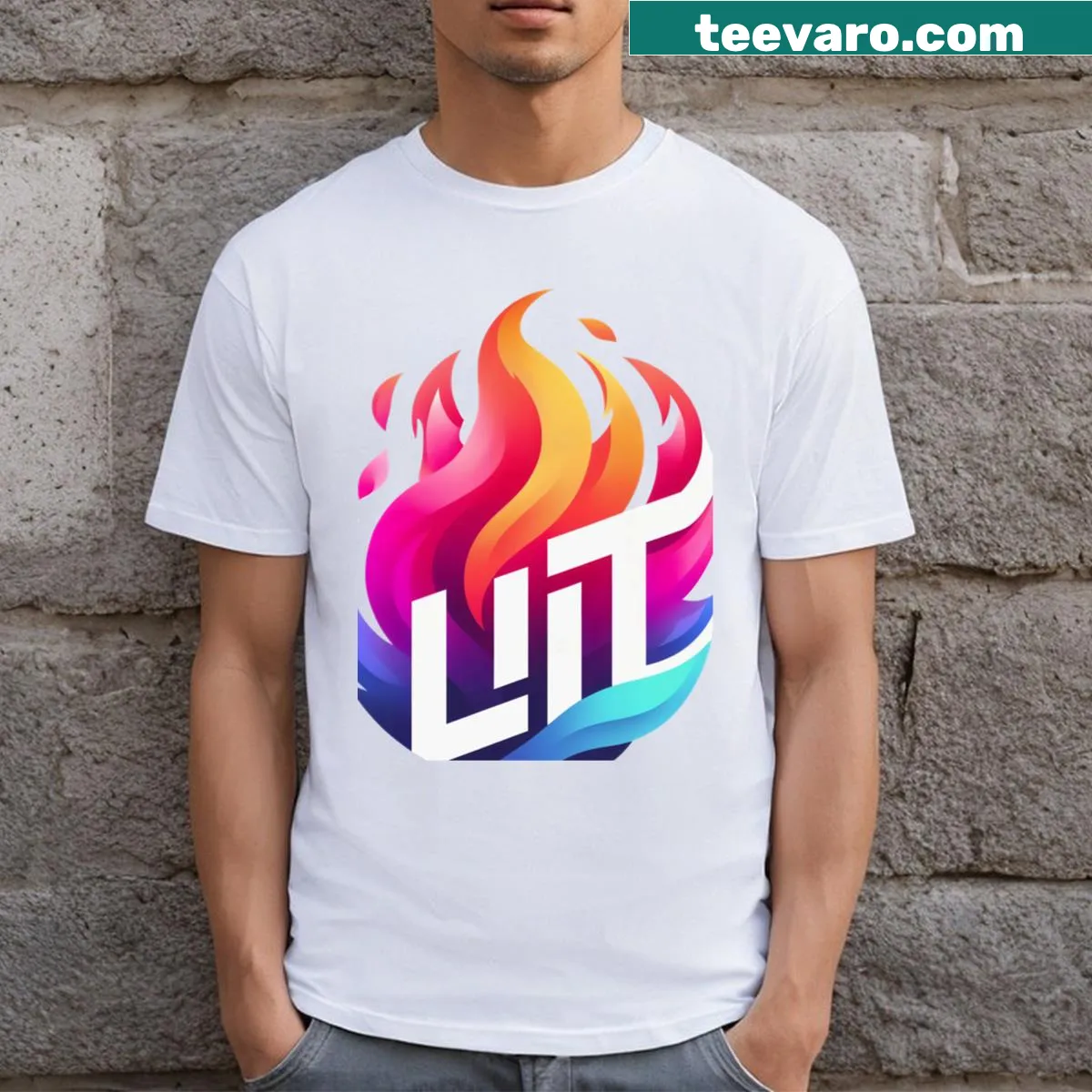 Playful T-shirt featuring the slang term Lit in modern typography — on a men's t-shirt