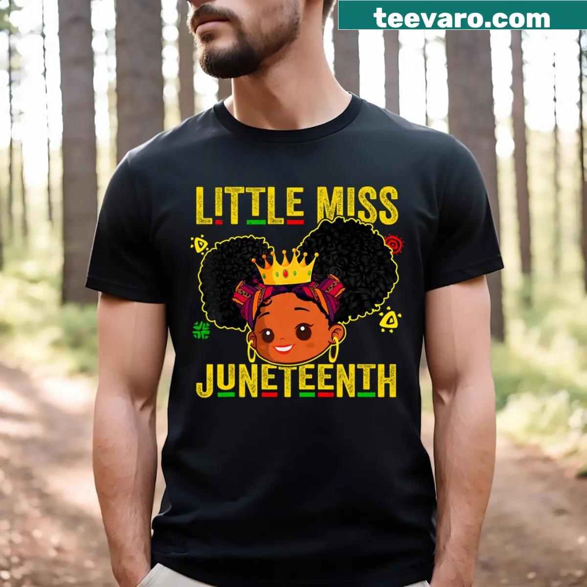 Toddler t-shirt with 'Little Miss Juneteenth' celebrating Black history — on a men's t-shirt
