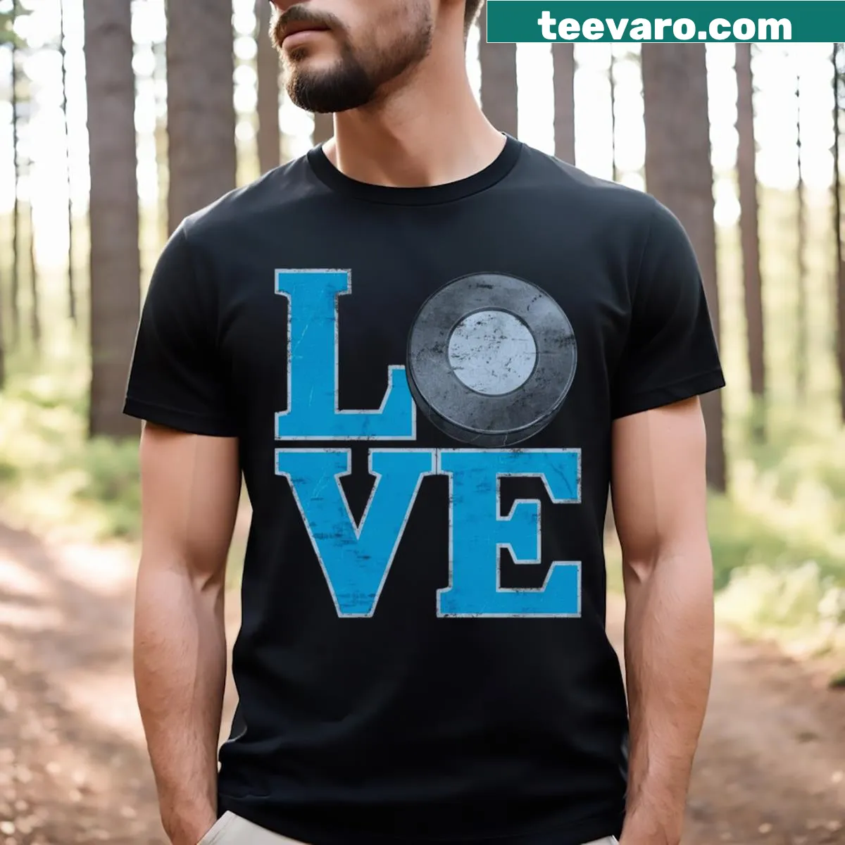 T-shirt featuring a hockey puck design for ice hockey lovers — on a men's t-shirt