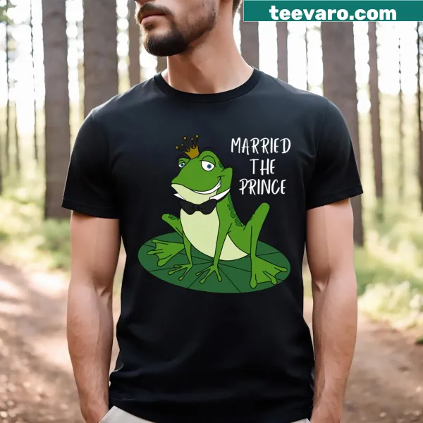 Funny T-shirt with cartoon frog and 'Married The Prince' text