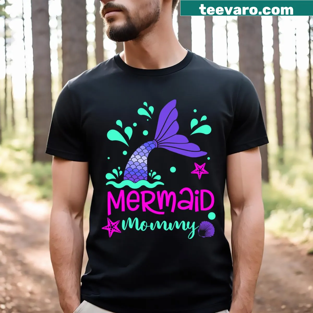Mermaid Mommy birthday graphic T-shirt for moms — on a men's t-shirt