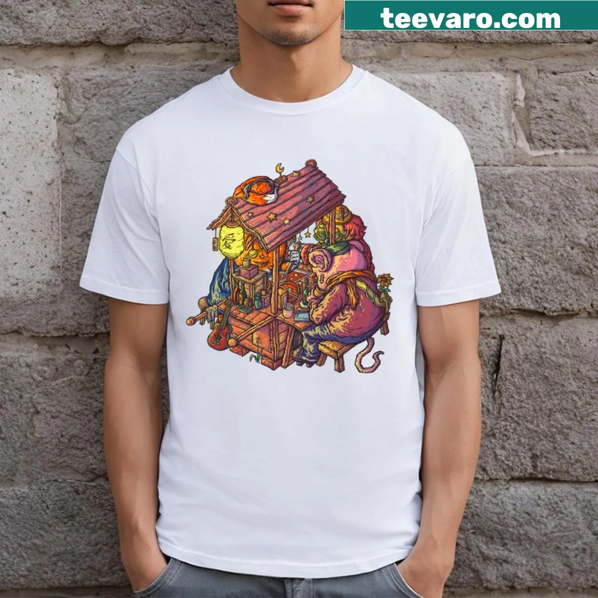 Vintage diner graphic T-shirt — on a men's t-shirt
