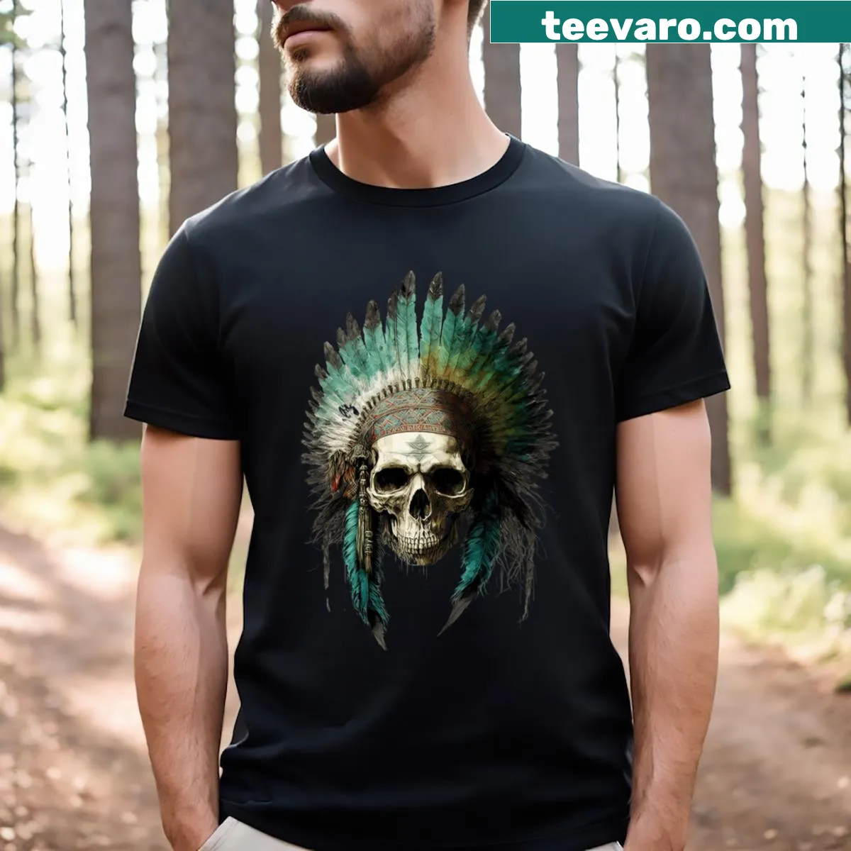 Apache warrior chief skull design on a T-shirt — on a men's t-shirt