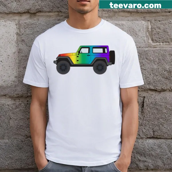 Off-road truck T-shirt with a rainbow paint design