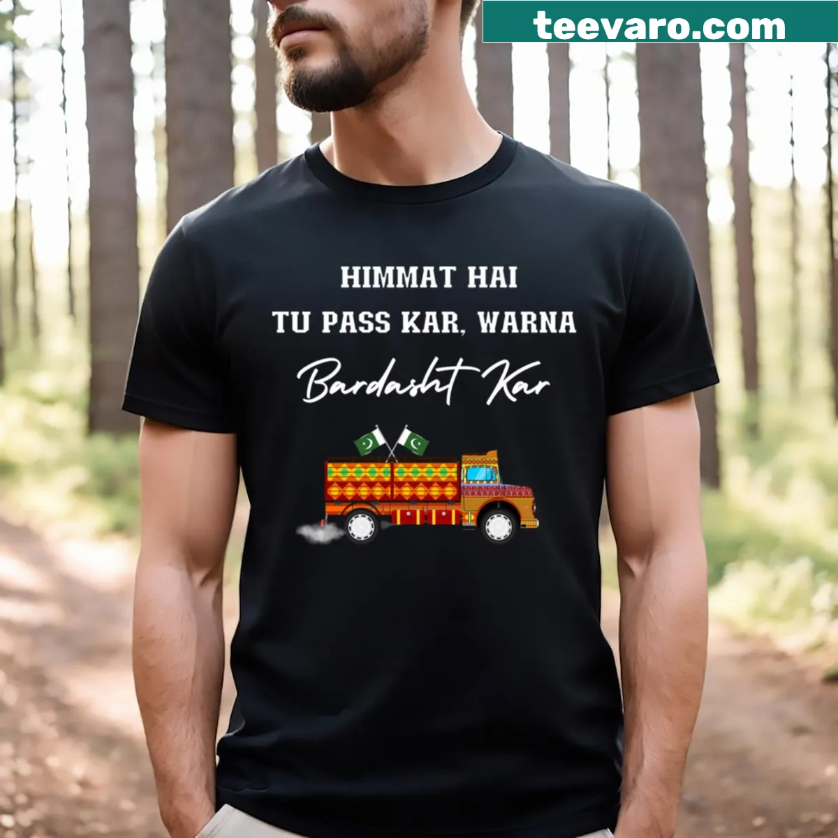 Truck art T-shirt celebrating Pakistani culture — on a men's t-shirt
