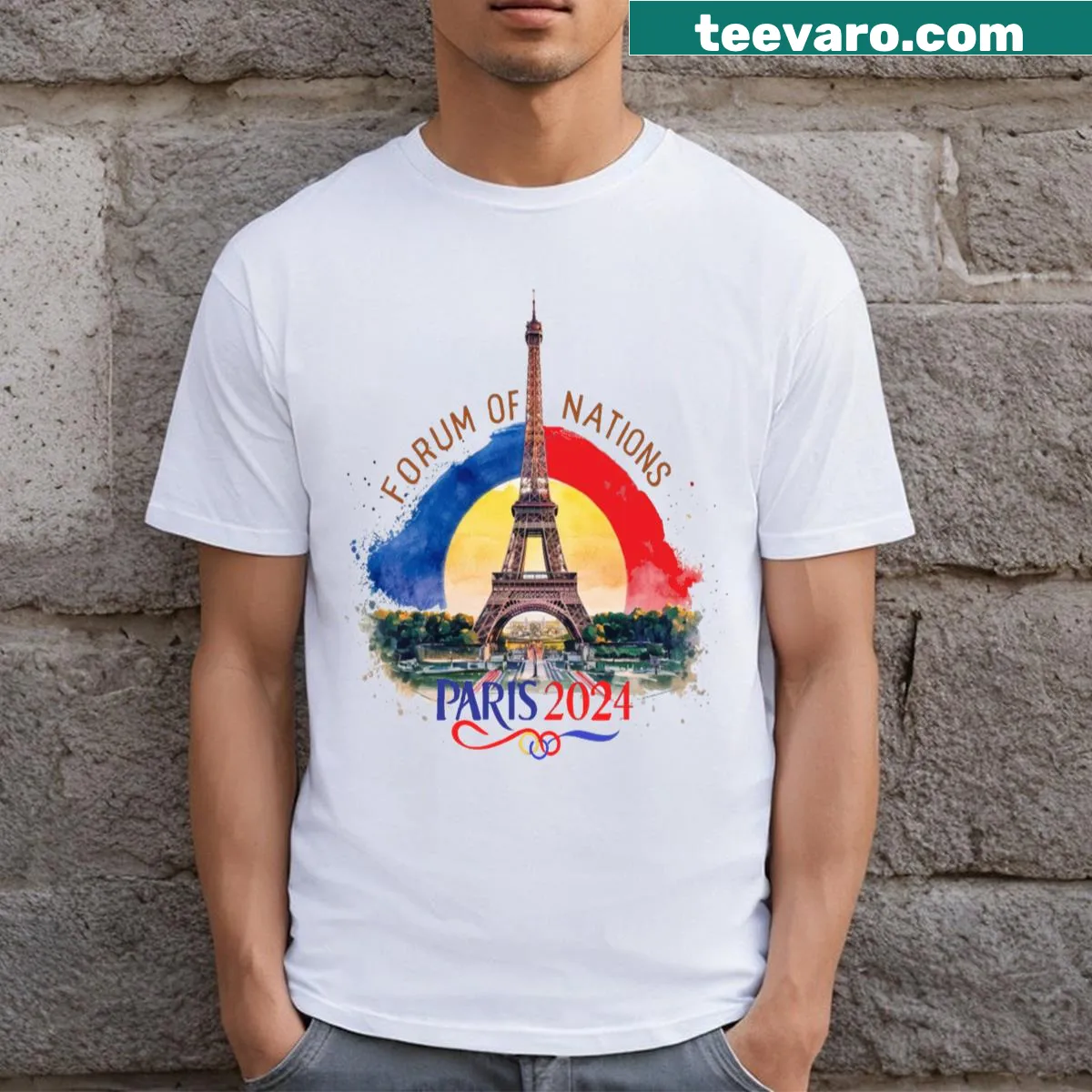 Artistic design celebrating Paris 2024 events — on a men's t-shirt
