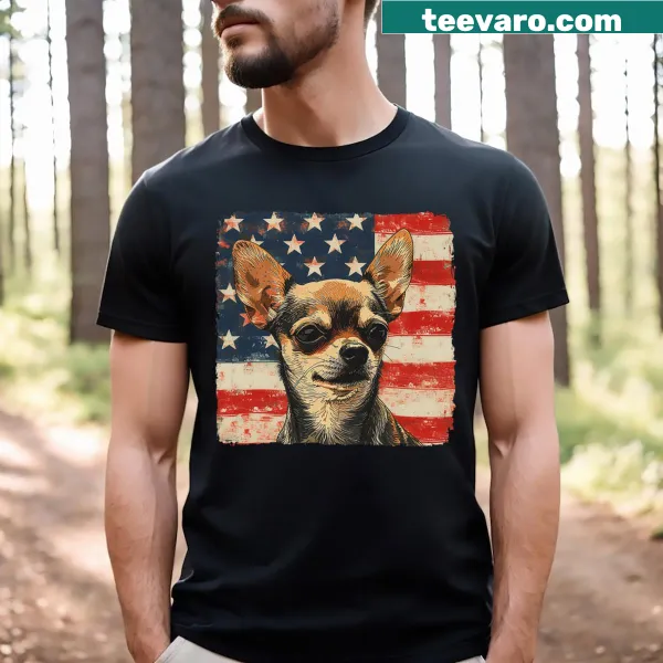 Cartoon chihuahua in festive attire for the Fourth of July